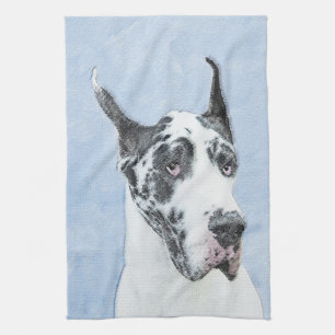 Linge De Cuisine Peinture de Great Dane (Arlequin) - Art original d