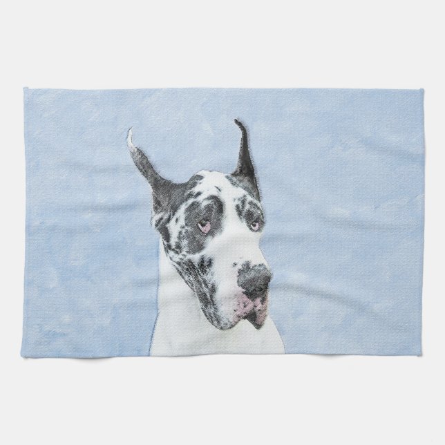 Linge De Cuisine Peinture de Great Dane (Arlequin) - Art original d (Horizontal)