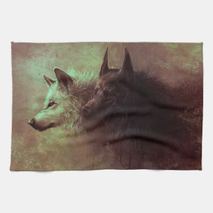 Linge De Cuisine Peinture de loup noir et de loup blanc.
