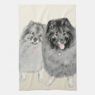 Linge De Cuisine Peinture de maman et de fils de Keeshond - art