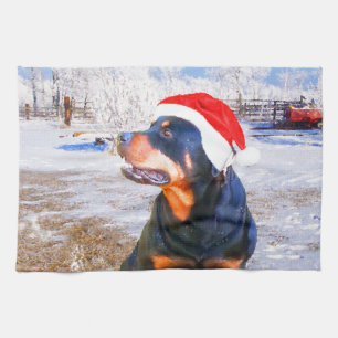 Linge De Cuisine Peinture de Noël de chien Rottweiler
