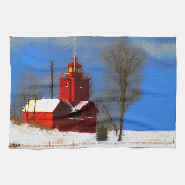 Linge De Cuisine Peinture de phare rouge - Art original (Horizontal)