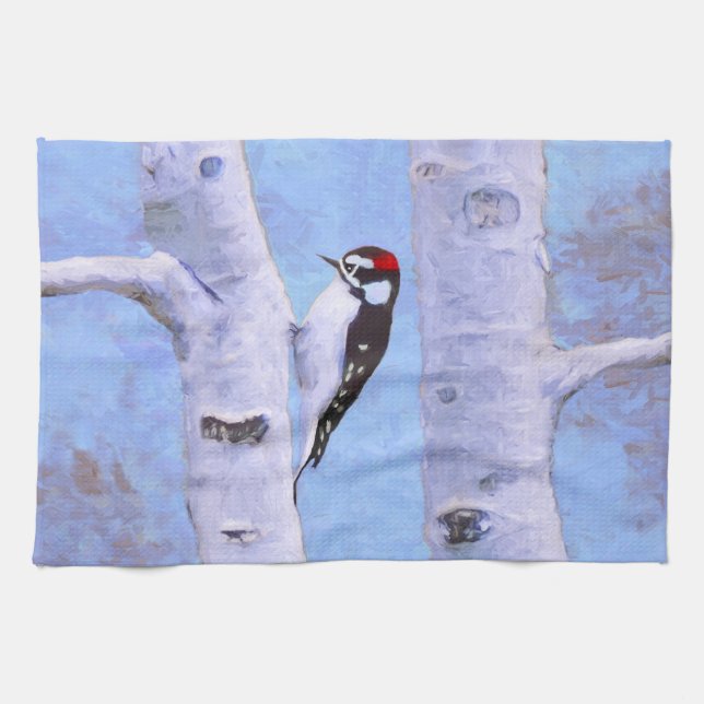 Linge De Cuisine Peinture de Pic Downy - Oiseau original (Horizontal)
