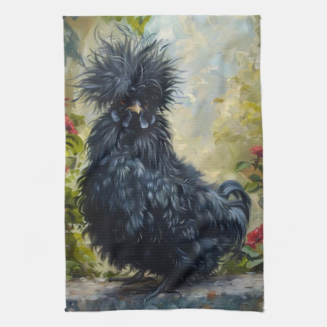 Linge De Cuisine Peinture de poulet noir en Silkie (Vertical)
