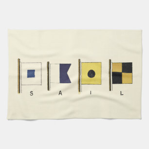Linge De Cuisine Peinture de quatre drapeaux avec la voile écrite