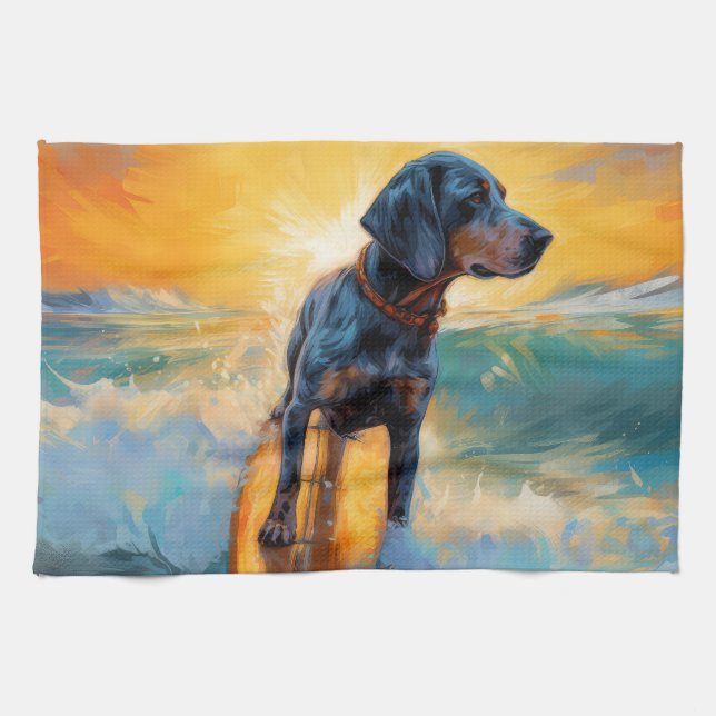 Linge De Cuisine Peinture de surf de plage de Bluetick Coonhound (Horizontal)