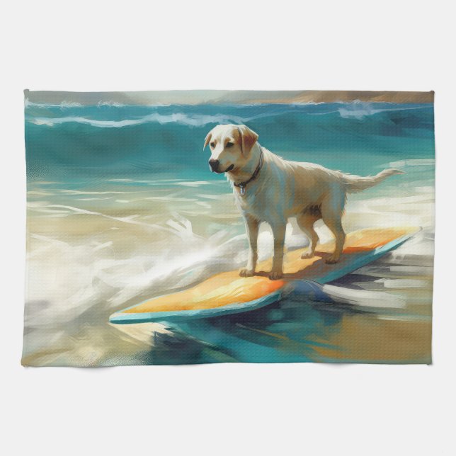 Linge De Cuisine Peinture de Surf sur Plage de Berger Anatolien (Horizontal)