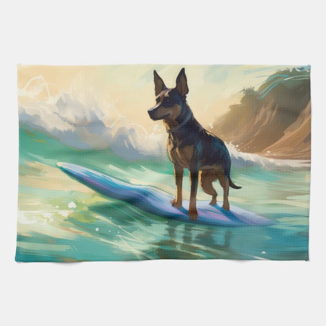 Linge De Cuisine Peinture de Surf sur Plage de Kelpie Australien (Horizontal)