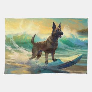 Linge De Cuisine Peinture de Surf sur Plage Malinois Belge