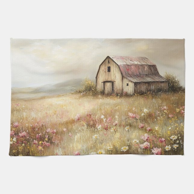 Linge De Cuisine Peinture de terrain Fleur sauvage de grange blanch (Horizontal)