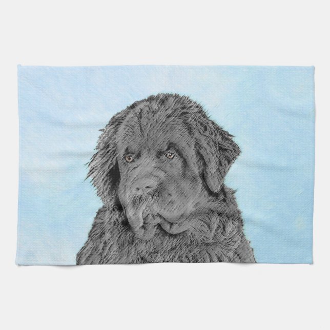 Linge De Cuisine Peinture de Terre-Neuve - Cute Original Chien Art (Horizontal)