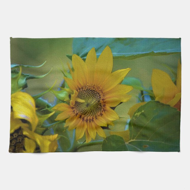 Linge De Cuisine Peinture de tournesol jaune Jardin Art Floral (Horizontal)