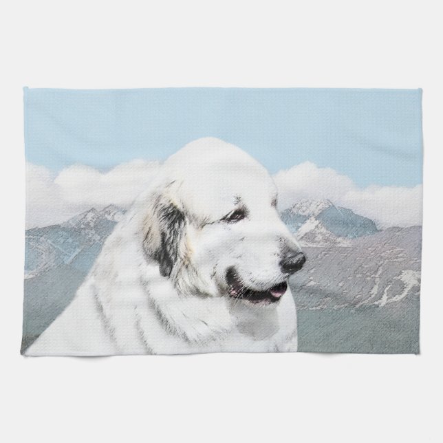 Linge De Cuisine Peinture des Pyrénées - Art original du chien (Horizontal)