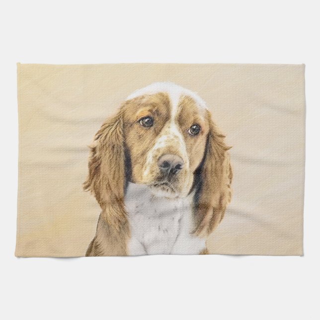 Linge De Cuisine Peinture d'espagnol Welsh Springer - Art original  (Horizontal)
