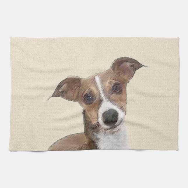 Linge De Cuisine Peinture italienne Greyhound - Cute Original Chien (Horizontal)