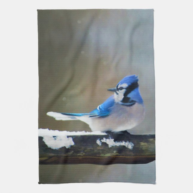Linge De Cuisine Peinture Jay Bleu - Art Oiseau Original (Vertical)