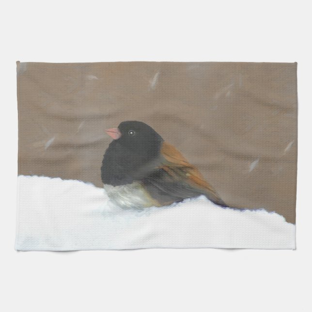 Linge De Cuisine Peinture Junco foncée - Art original pour oiseaux (Horizontal)
