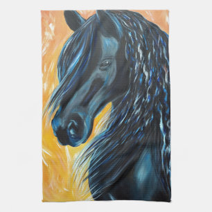 Linge De Cuisine Peinture noire de cheval