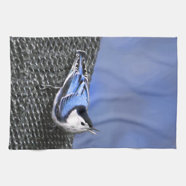 Linge De Cuisine Peinture Nuthatch à poitrine blanche Art original (Horizontal)