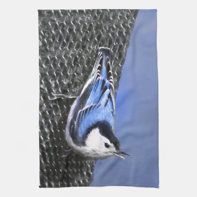 Linge De Cuisine Peinture Nuthatch à poitrine blanche Art original (Vertical)