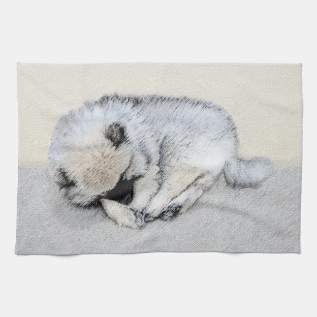 Linge De Cuisine Peinture originale de Chien à chiot dormant (Horizontal)