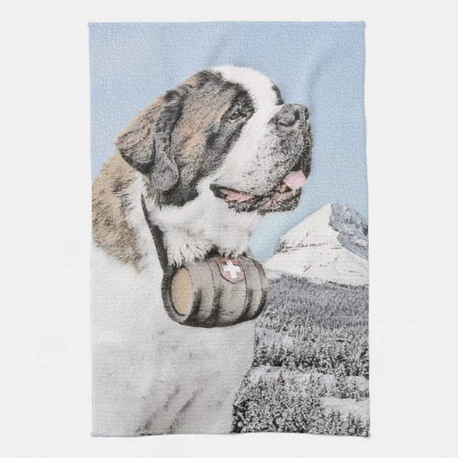 Linge De Cuisine Peinture Saint Bernard - Cute Original Chien Art (Vertical)