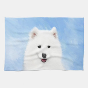 Linge De Cuisine Peinture Samoyed Puppy - Jolie Art Original Chien