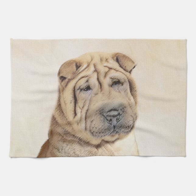 Linge De Cuisine Peinture Shar Pei - Cute Original Chien Art (Horizontal)