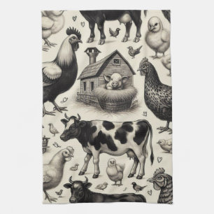 Linge De Cuisine Peinture vintage d'animaux de ferme