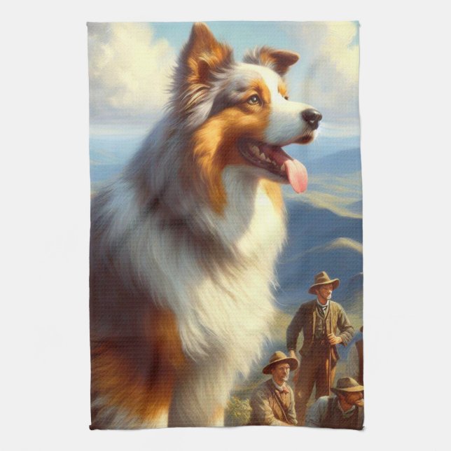 Linge De Cuisine Peinture vintage de berger australien (Vertical)