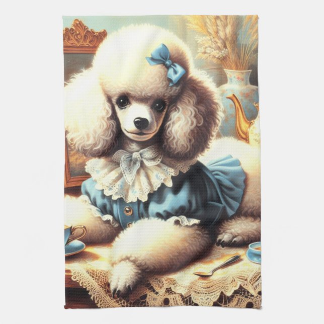 Linge De Cuisine Peinture vintage de caniche (Vertical)