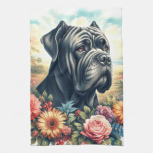 Linge De Cuisine Peinture vintage de chien de corse de canne