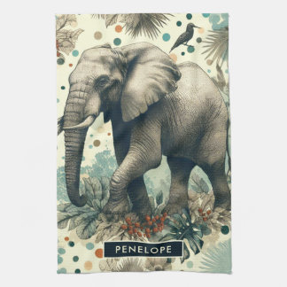 Linge De Cuisine Peinture vintage sur la jungle des éléphants