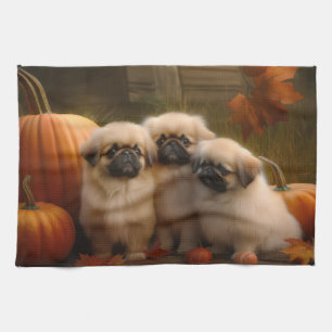 Linge De Cuisine Pekingese Chiot Automne Citrouille délice