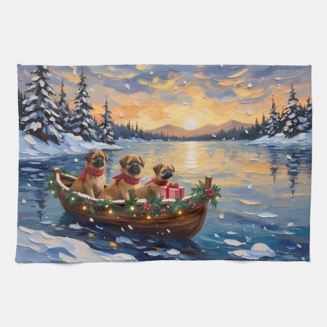 Linge De Cuisine Pekingese Christmas Boat Holiday (Horizontal)
