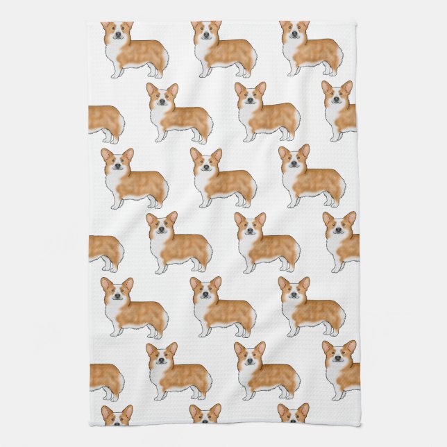 Linge De Cuisine Pembroke Rouge Et Blanc Gallois Corgi Motif D'Art (Vertical)