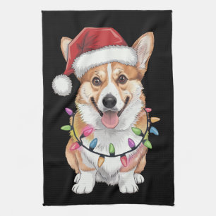 Linge De Cuisine Pembroke Welsh Corgi Père Noël Lumières de sapin d