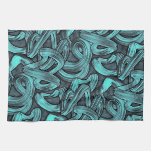 Linge De Cuisine pensée profonde - noir et turquoise :