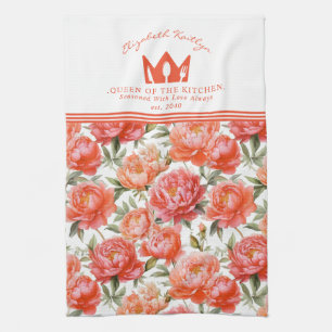 Linge De Cuisine Peonies Floral Rose Orange   Reine de la cuisine