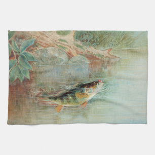 Linge De Cuisine Perche jaune par S.A. Kilbourne, Poisson vintage