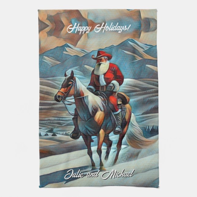 Linge De Cuisine Père Noël à cheval Noël (Vertical)
