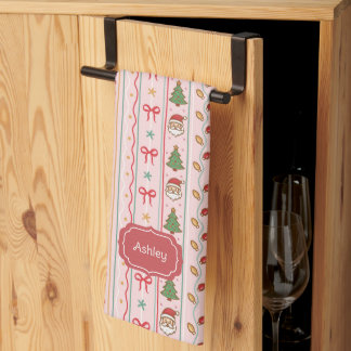 Linge De Cuisine Père Noël à rayures roses Noël Nœuds Arbres et Lum