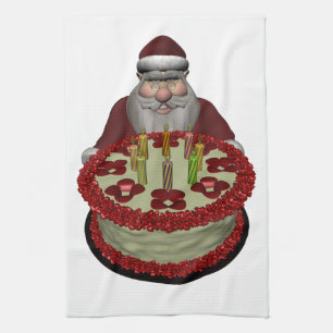 Linge De Cuisine Père Noël Avec Gâteau D'Anniversaire