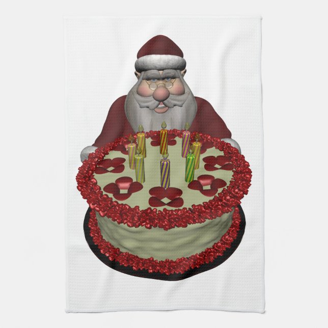 Linge De Cuisine Père Noël Avec Gâteau D'Anniversaire (Vertical)