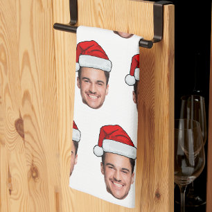 Linge De Cuisine Père Noël Chapeau de Noël Photo de Visage Personna