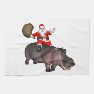 Linge De Cuisine Père Noël chevauchant un hippopotame