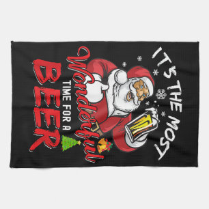 Linge De Cuisine Père Noël de Noël drôle buvant de la bière merveil
