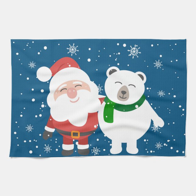 Linge De Cuisine Père Noël et ours polaire (Horizontal)
