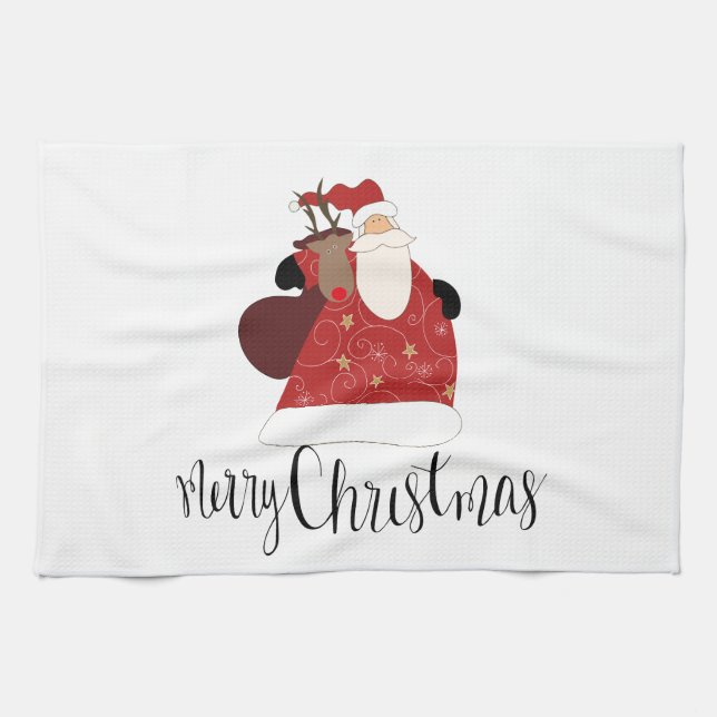 Linge De Cuisine Père Noël et Rudolph (Horizontal)