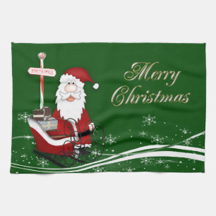 Linge De Cuisine Père Noël et sa cuisine de Noël dorée